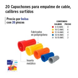 20 Capuchones para Empalme de Cable Calibres Surtidos VOLTECK