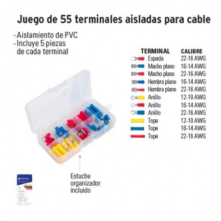 Juego de 55 Terminales Aisladas para Cable VOLTECK