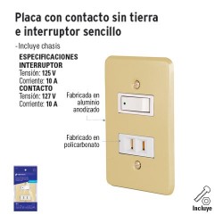 Placa con Contacto sin Tierra e Interruptor Sencillo VOLTECK