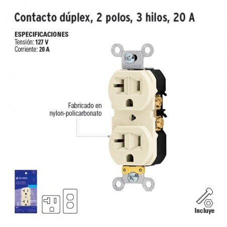 Contacto Dúplex 2 Polos 3 Hilos 20 A VOLTECK