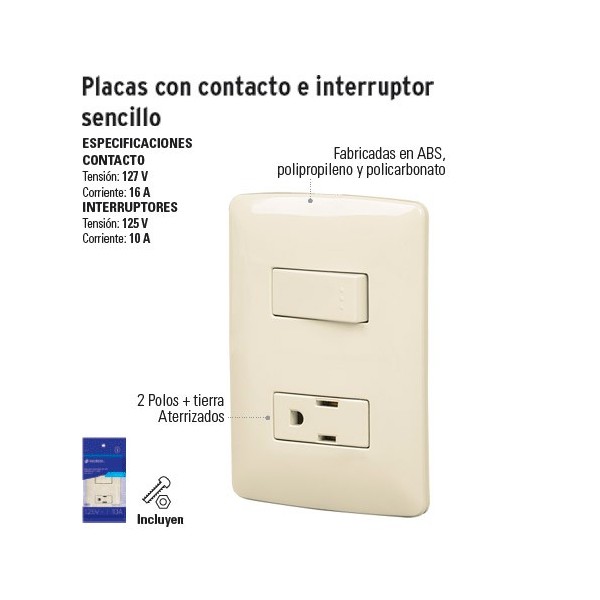 Placas con Contacto e Interruptor Sencillo VOLTECK