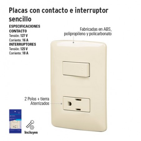 Placas con Contacto e Interruptor Sencillo VOLTECK