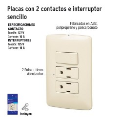 Placas con Dos Contactos e Interruptor Sencillo VOLTECK