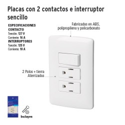 Placas con Dos Contactos e Interruptor Sencillo VOLTECK