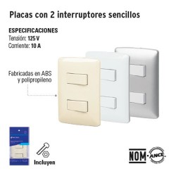 Placa con 2 Interruptores Sencillos VOLTECK