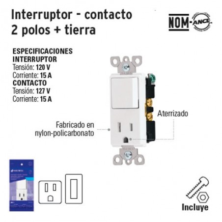 Interruptor Contacto 2 Polos + Tierra VOLTECK