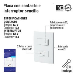 Placa con Contacto e Interruptor Sencillo VOLTECK