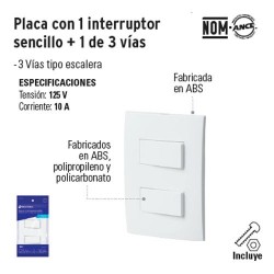 Placa con 1 Interruptor Sencillo +1 de 3 Vias VOLTECK