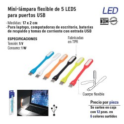 Mini-lampara Flexible de 5 LEDS para Puertos USB VOLTECK