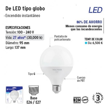 Lampara de LED Tipo Globo VOLTECK