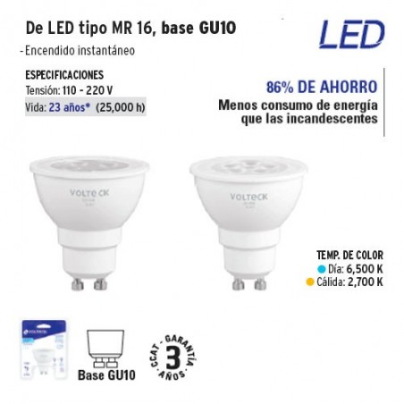 Lampara de LED Tipo MR 16 Base GU10 VOLTECK