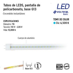 Tubo de LED Pantalla de Policarbonato Base G13 VOLTECK