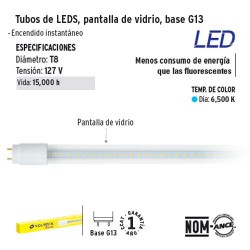 Tobo de LED Pantalla de Vidrio Base G13 VOLTECK