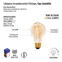 Lampara Incandescente Vintage Tipo Bombilla VOLTECK