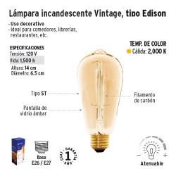 Lampara Incandescente Vintage Tipo Edison VOLTECK