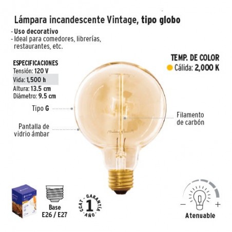 Lampara Incandescente Vintage Tipo Globo VOLTECK