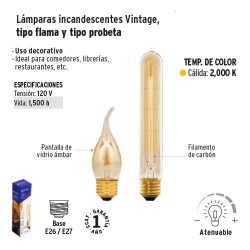 Lampara Incandescentes Vintage Tipo Flama y Probeta VOLTECK