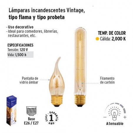 Lampara Incandescentes Vintage Tipo Flama y Probeta VOLTECK