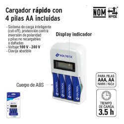 Cargador Rapido con 4 Pilas AA Incluidas VOLTECK