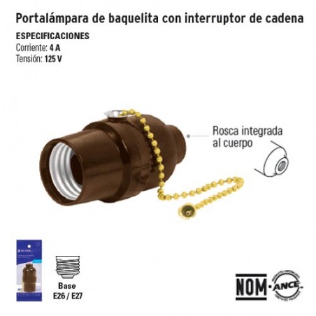 Portalampara de Baquelita con Interruptor de Cadena VOLTECK