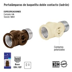 Portalampara de Banquelita Doble Contacto (Ladron) VOLTECK