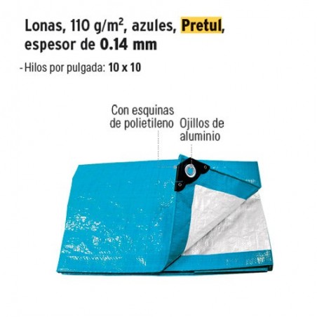 Lona 110 g/m² Espesor de 0.14 mm Azul PRETUL