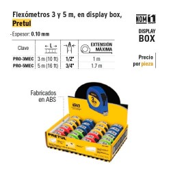 Flexometro 3 m en Display Box PRETUL