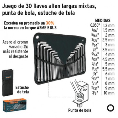 Juego de 30 Llaves Allen Estuche Plástico TRUPER