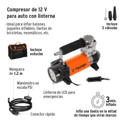 Compresor de 12 V para Auto con Linterna TRUPER