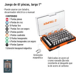 Juego de 61 Piezas Largo 1" TRUPER