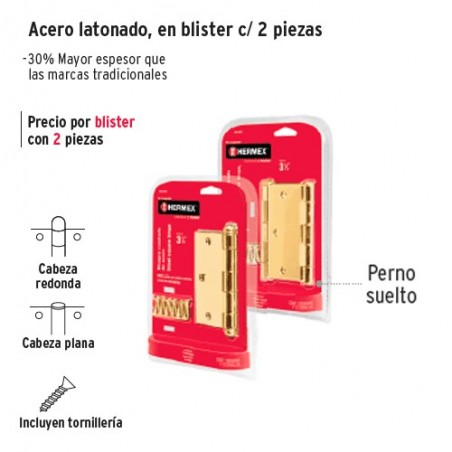 Bisagra Cuadrada Acero Latonado en Blister HERMEX