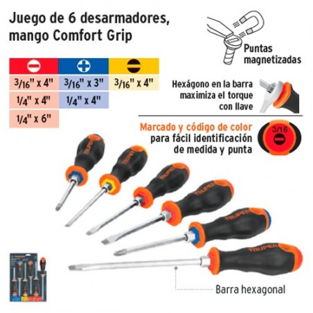 Juego de 6 Desarmadores Mango Comfort Grip TRUPER