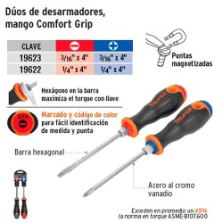 Dúo de Desarmadores Largo 4" Mango Comfort Grip TRUPER