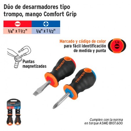 Duo de Desarmadores tipo Trompo Mango Comfort Grip TRUPER