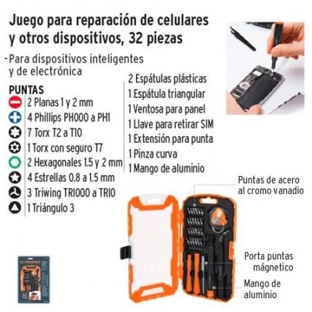 Juego de 32 Piezas para Reparacion de Celulares y Otros Dispositivos TRUPER