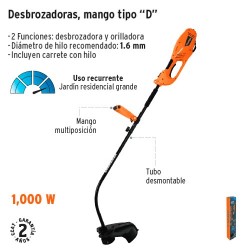 Desbrozadora Electrica 1000 w 14" de Corte Mango "D" TRUPER