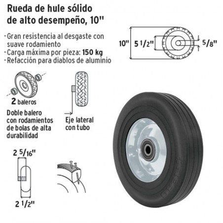 Rueda de Hule Solido de Alto Desempeño 10" TRUPER