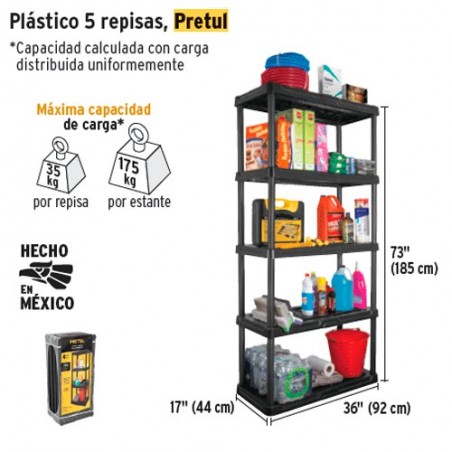 Estante Plastico 5 Repisas PRETUL