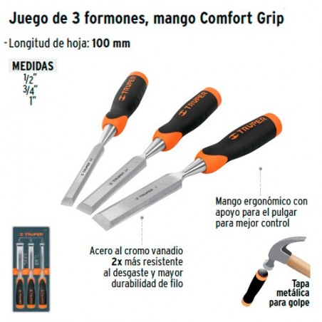 Juego de 3 Formones Mango Comfort Grip TRUPER