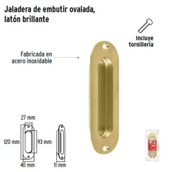 Jaladera de Embutir Ovalada Laton Brillante HERMEX