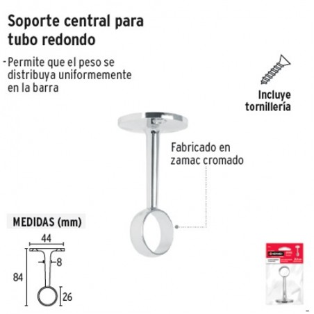 Soporte Central para Tubo Redondo de Closet HERMEX