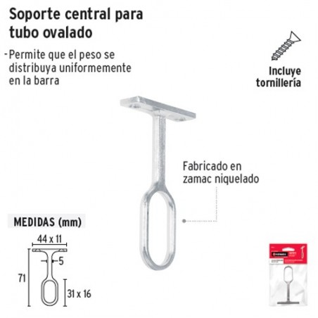 Soporte Central para Tubo Ovalado de Closet HERMEX