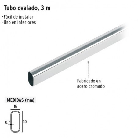 Tubo Ovalado Cromado para Closet 3 m HERMEX