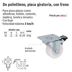 Rodaja de Polietileno Placa Giratoria con Freno FIERO