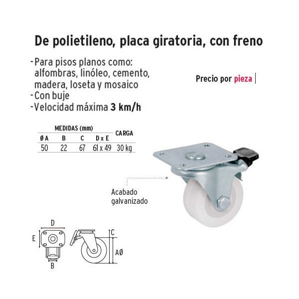 Rodaja de Polietileno Placa Giratoria con Freno FIERO