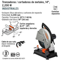 Tronzadora / Cortadora de Metal 14" Mango Recto Industrial 2200 W TRUPER