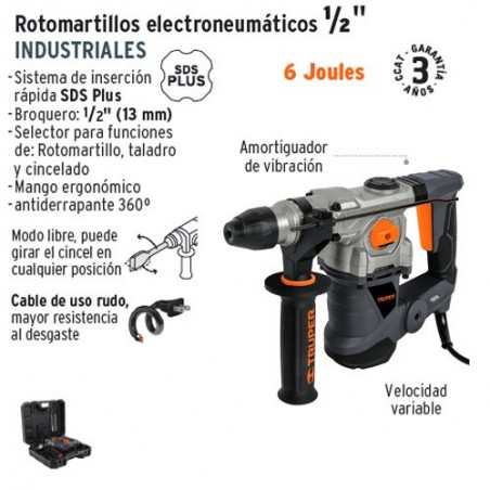 Rotomartillo Electroneumatico SDS PLUS 6 Joules 1/2" Industrial TRUPER