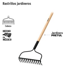 Rastrillo Jardinero 12 Dientes Mango 48" PRETUL