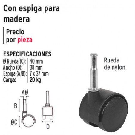 Rodaja tipo Yoyo con Espiga para Madera FIERO