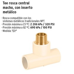 Tee Rosca Central Macho 1/2" con Inserto Metalico de CPVC FOSET